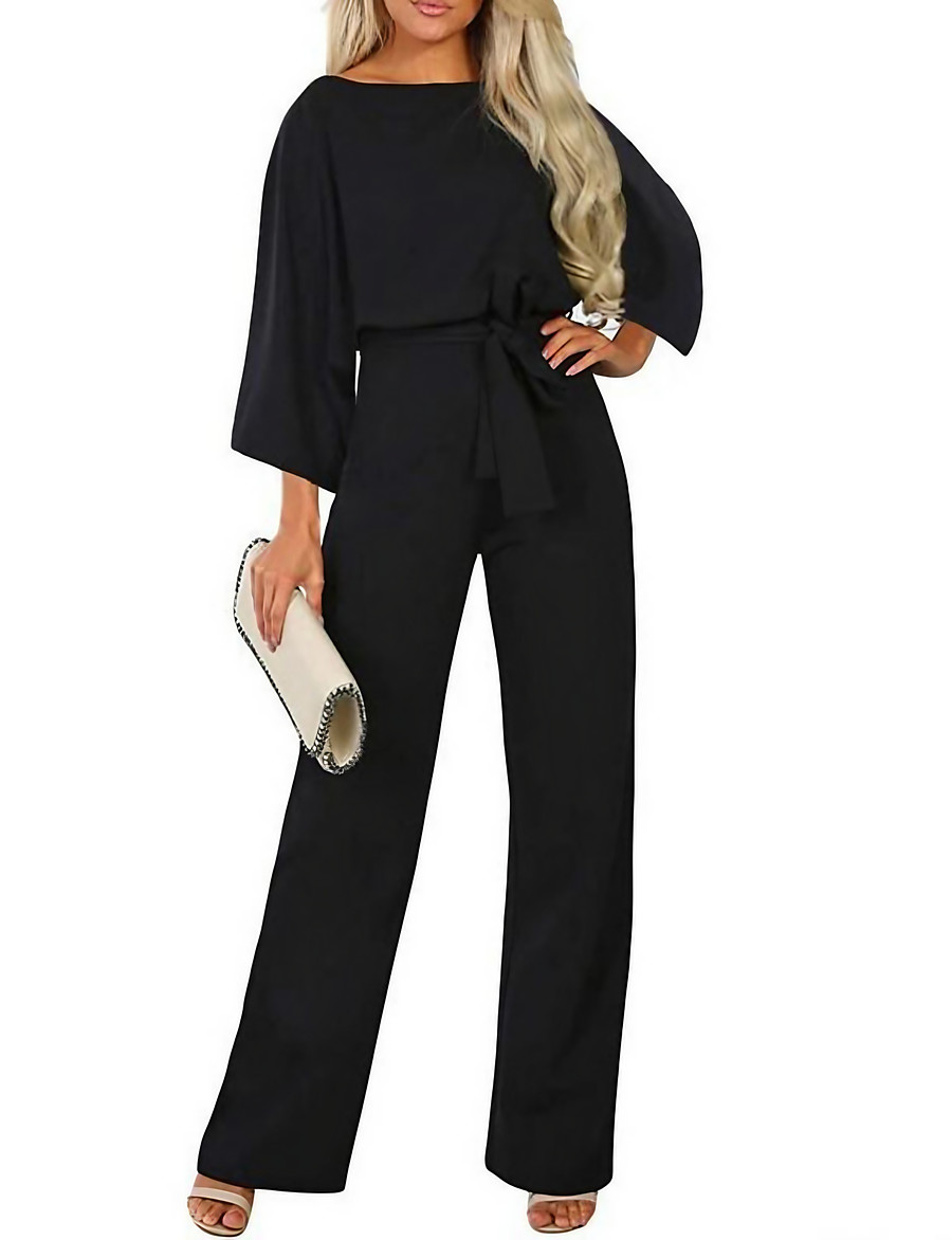  Women's Ordinary Street Casual Daily Off Shoulder 2021 Khaki Black Navy Blue Jumpsuit Solid Color Patchwork
