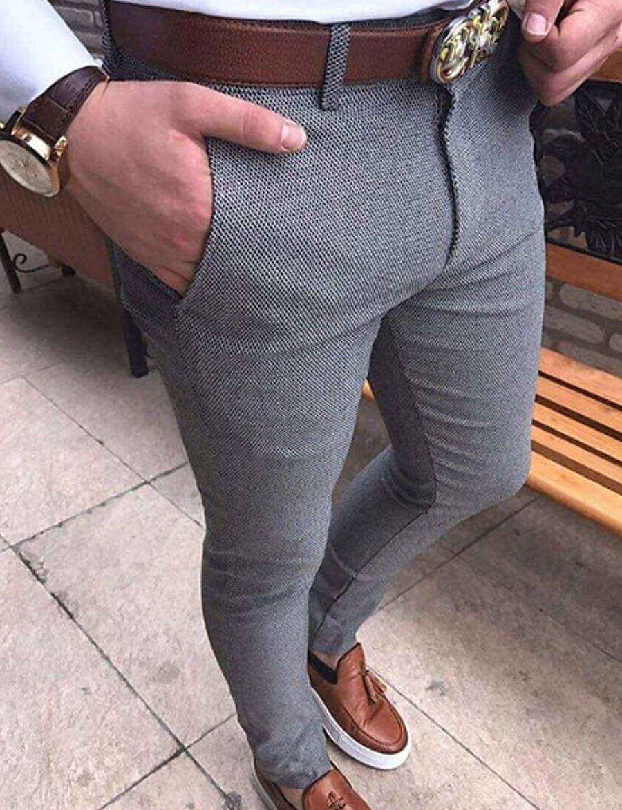  Men's Basic Chinos Full Length Pants Solid Colored Mid Waist Black Light gray Dark Gray Brown S M L XL XXL