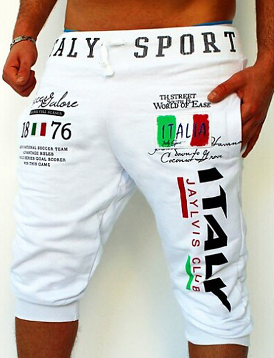  Men's Active Basic Print Relaxed Sweatpants Shorts Pants Micro-elastic Sports Weekend Letter Black Light gray White Blue M L XL XXL