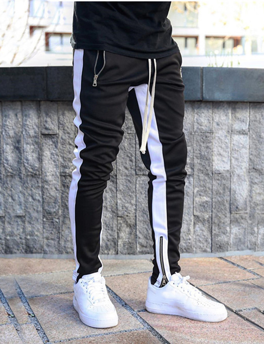  Men's Sporty Casual Side Stripe Elastic Waistband Drawstring Pants Sweatpants Trousers Full Length Pants Micro-elastic Daily Sports Cotton Solid Color Mid Waist Breathable Soft Slim Solid red Army