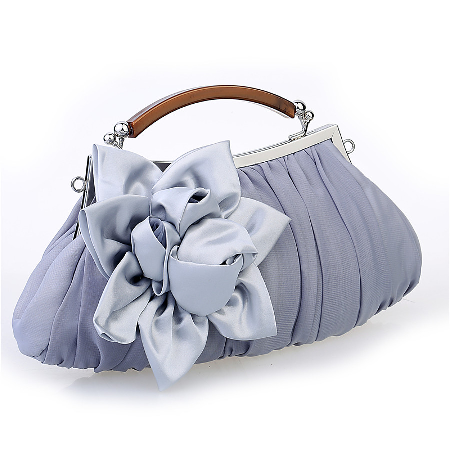 Damen Taschen Abendtasche PU-Leder Satin Rüschen Blume Hochzeit Party