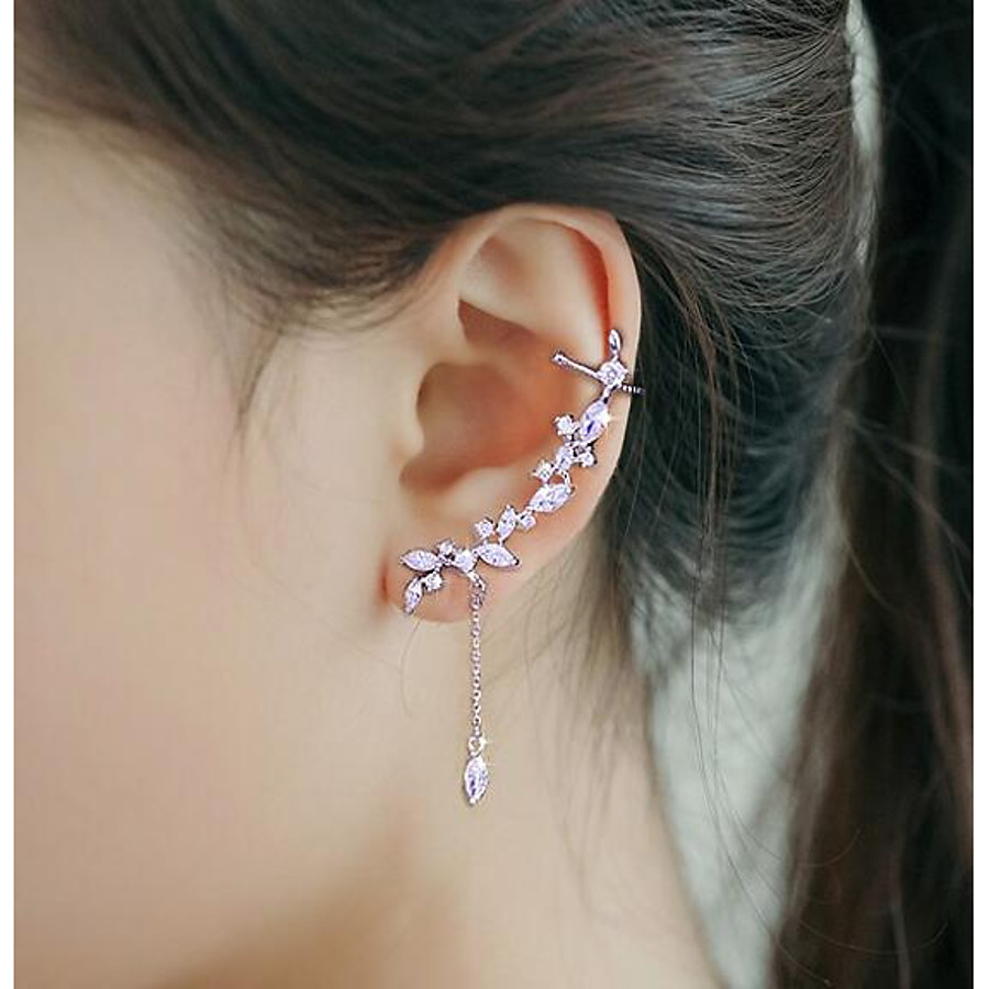  Women's Ear Cuff Ear Climbers Cubic Zirconia Silver Plated Fashion Earrings Jewelry Silver For 1pc Party Wedding