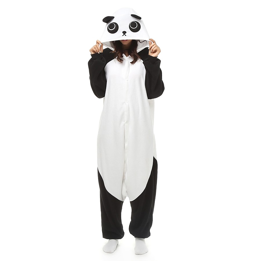  Adults' Kigurumi Pajamas Nightwear Camouflage Panda Onesie Pajamas Polar Fleece Black / White Cosplay For Men's Women's Boys' Animal Sleepwear Cartoon Festival / Holiday Costumes / Couple's