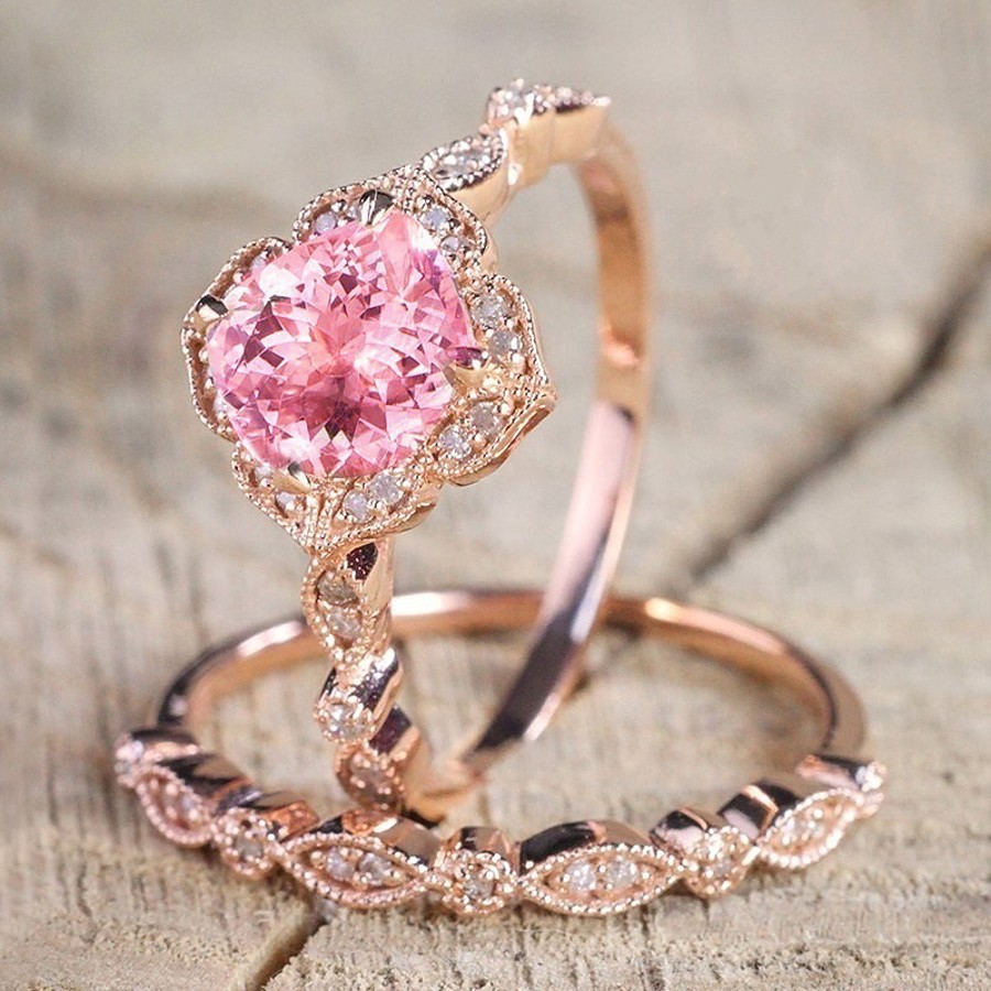  Women Ring Cubic Zirconia Classic Pink Alloy 2pcs Elegant Trendy 6 7 8 9 10 / Women's / Wedding