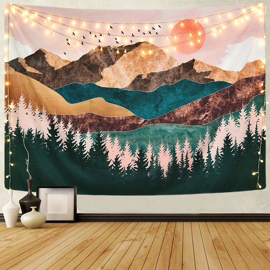  Wall Tapestry Art Decor Blanket Curtain Picnic Tablecloth Hanging Home Bedroom Living Room Dorm Decoration Mountain Forest Tree Sunset Sunrise Nature Landscape