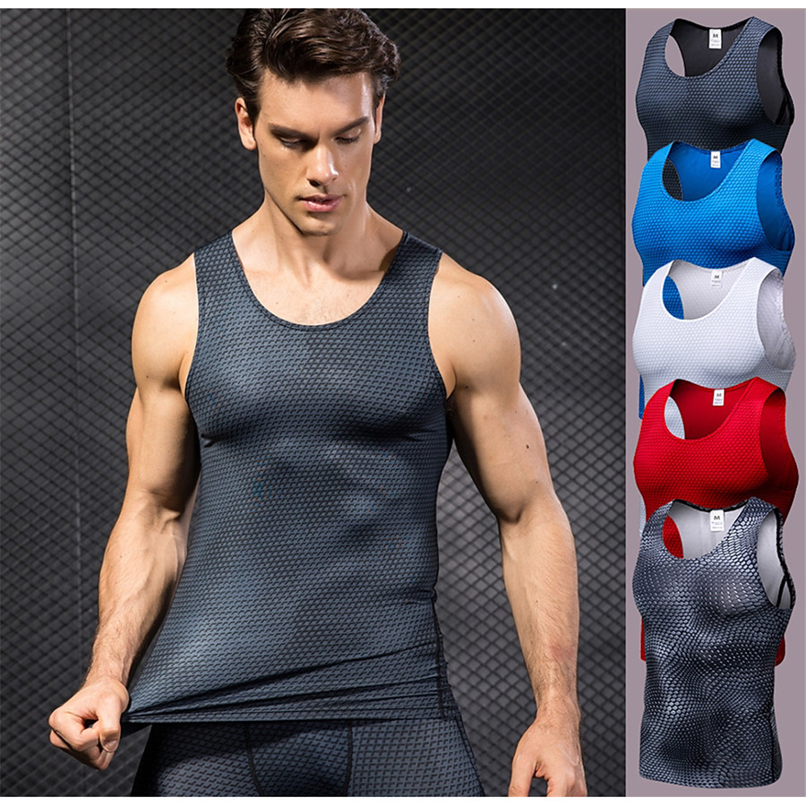  YUERLIAN Men's Compression Tank Top Tank Top Base Layer Top Athletic Quick Dry Breathable Sweat-Wicking Spandex Fitness Gym Workout Running Jogging Sportswear Solid Colored Normal Red Blue Grey White