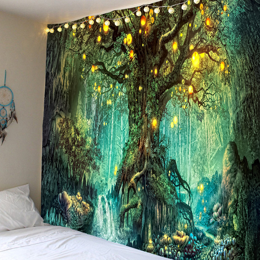  Wall Tapestry Art Decor Blanket Curtain Picnic Tablecloth Hanging Home Bedroom Living Room Dorm Decoration Fantasy Tree Forest Landscape