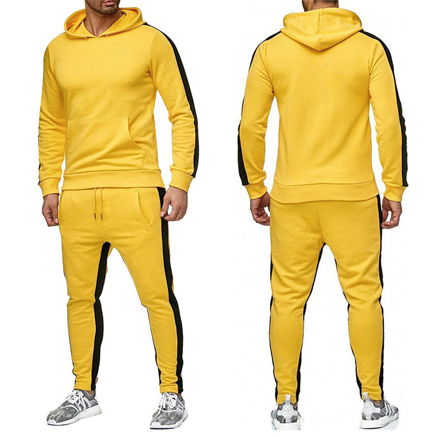  Men's 2 Piece Patchwork Tracksuit Sweatsuit Street Athleisure 2pcs Winter Long Sleeve Thermal Warm Moisture Wicking Breathable Fitness Gym Workout Running Jogging Training Sportswear Normal Hoodie