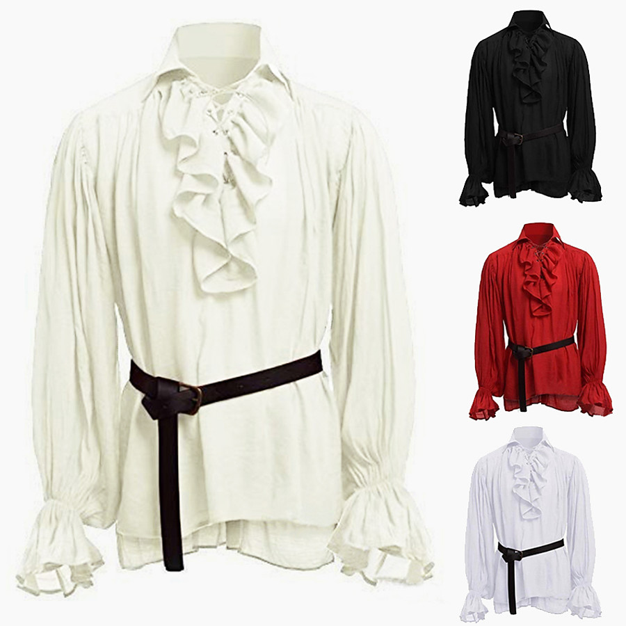  Knight Ritter Outlander Punk & Gothic Medieval Renaissance 17th Century Shirt Men's Costume Red / White / Black Vintage Cosplay Party