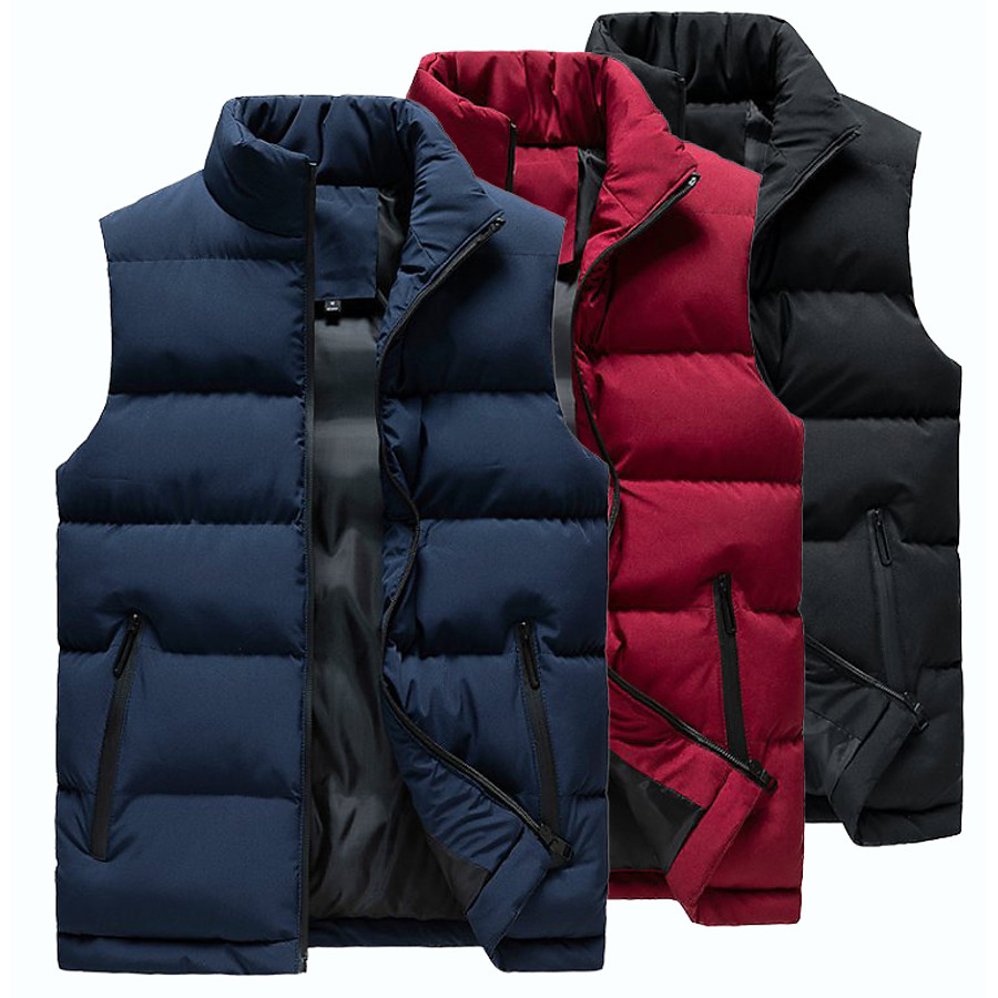  Men's Hiking Vest Padded Hiking Vest Quilted Puffer Vest Winter Jacket Coat Top Outdoor Autumn / Fall Winter Thermal Warm Packable Breathable Lightweight Cotton Polyester Solid Color Black Light Grey