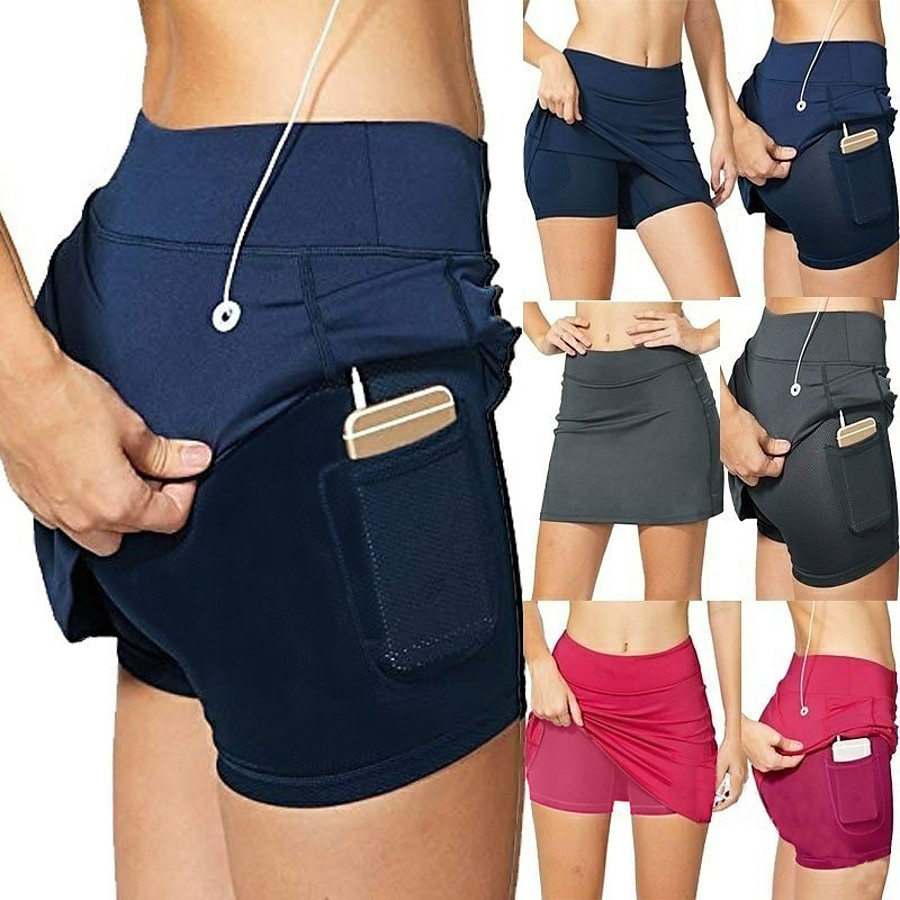  women's tennis skirts inner shorts active elastic sports running workout yoga gym golf skorts with pockets navy