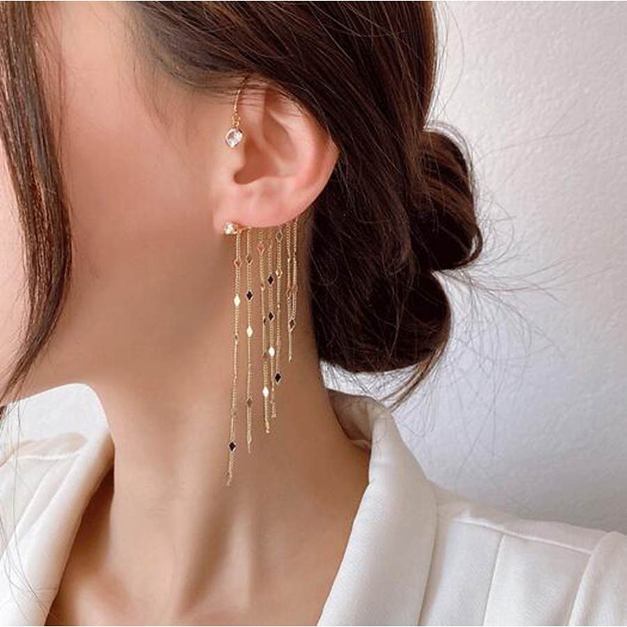  Women's Single Earring Tassel Fringe Stylish Trendy Earrings Jewelry Gold For Date Festival