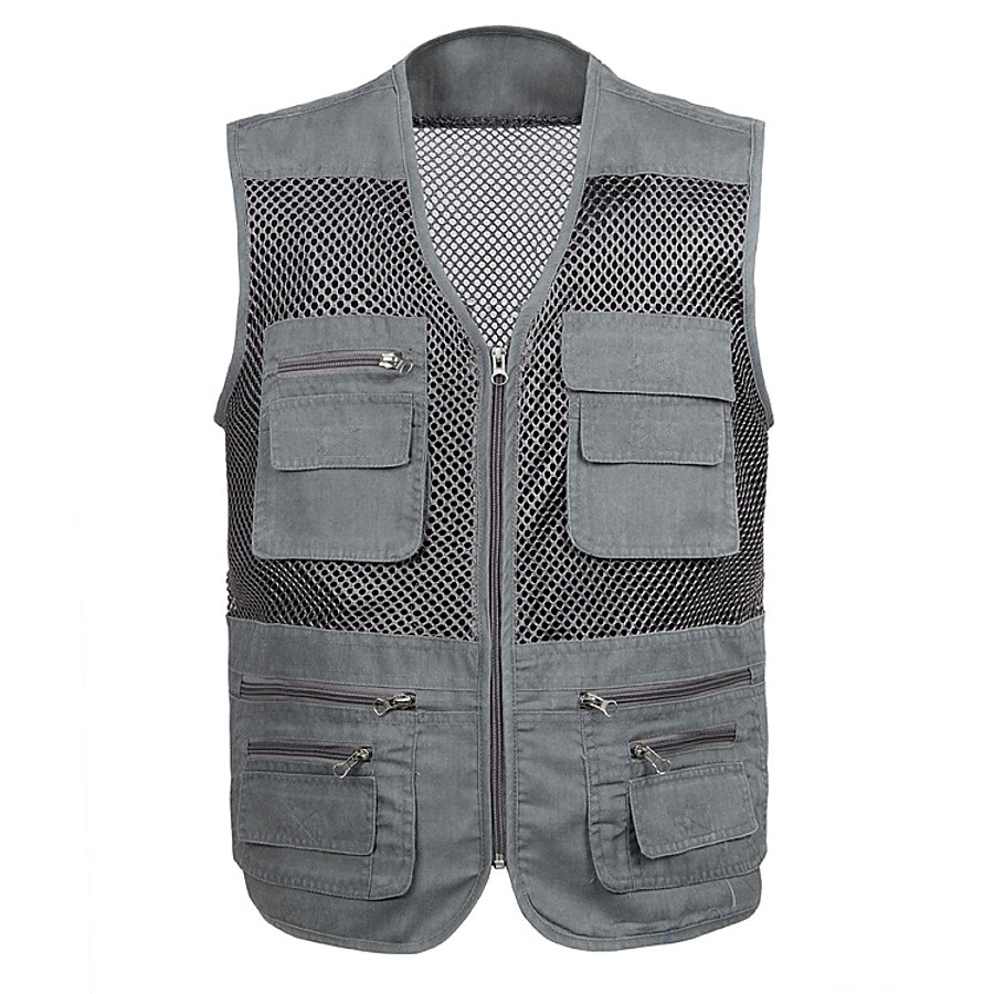  Men's Hunting Gilet Outdoor Spring Summer Multi-Pockets Wearable Breathable Comfortable Solid Colored Cotton Army Green Grey Green