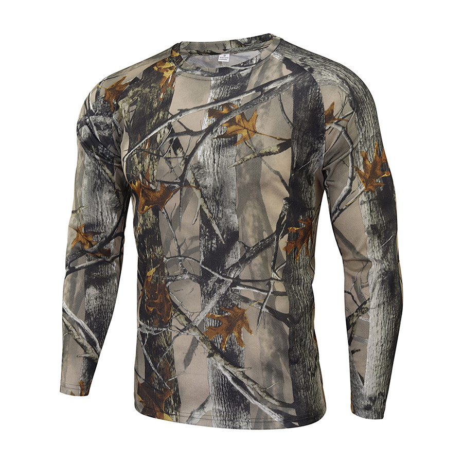  Men's Camo Hiking Tee shirt Hunting T-shirt Tee shirt Camouflage Hunting T-shirt Long Sleeve Outdoor Ultra Light (UL) Quick Dry Breathable Outdoor Autumn / Fall Spring Cotton Top Camping / Hiking