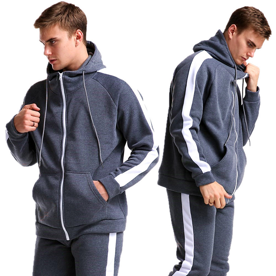  Men's 2 Piece Full Zip Tracksuit Sweatsuit Casual Athleisure 2pcs Winter Long Sleeve Breathable Sweat wicking Fitness Gym Workout Running Walking Jogging Sportswear Solid Colored Normal Hoodie Track