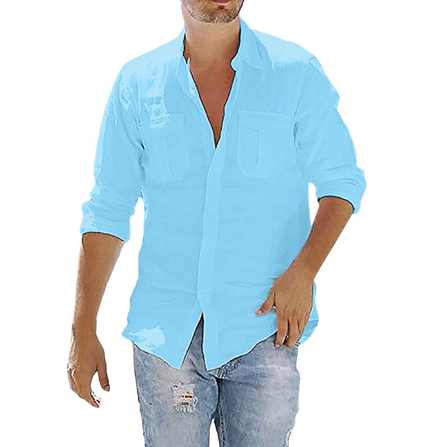  Men's Shirt Solid Color Collar Training Street Long Sleeve Classic Style Modern Style Tops Cotton Sporty Sportswear Modern Style Casual Light Blue Navy# White / Spring / Summer / Fall / Hand wash