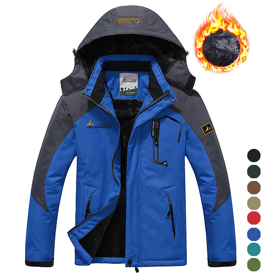  Men's Ski Jacket Hiking Fleece Jacket Winter Outdoor Thermal Warm Waterproof Windproof Winter Jacket Trench Coat Top Skiing Camping / Hiking Casual Dark Brown Denim Blue Red Dark Green Blue