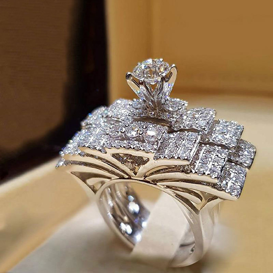  Ring AAA Cubic Zirconia Silver Silver 2 Silver 4 Platinum Plated Alloy 1pc Stylish 5 6 7 8 9 / Couple's / Wedding / Gift / Daily / Engagement