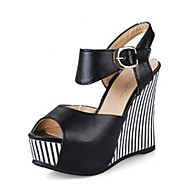 Womens Shoes PU Summer Fall Comfort Novelty Sandals Wedge Heel Peep Toe Buckle for Dress Office Career White Black Blue Pink Womens Shoes PU Summer Fall Comfort Novelty Sandals Wedge Heel Peep Toe Buckle for Dress Office Career White Black Blue Pink