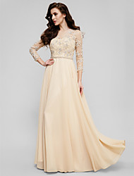 Small Size Prom Dresses Lightinthebox A Line Illusion Neck Floor Length Satin Chiffon Prom Formal Evening Dress With Beading Liques By Ts Couture Sleeve