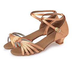 Latin Shoes Satin Heel Ribbon Tie Chunky Heel Non Customizable Dance Shoes Dark Brown / Blue / Nude / Indoor / Leather Latin Shoes Satin Heel Ribbon Tie Chunky Heel Non Customizable Dance Shoes Dark Brown / Blue / Nude / Indoor / Leather