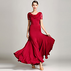 Ballroom Dance Women's Performance Lace Tulle Milk Fiber Ruffles Short Sleeve Natural Dress Ballroom Dance Women's Performance Lace Tulle Milk Fiber Ruffles Short Sleeve Natural Dress