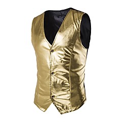 Men's Party / Going out Summer / Fall Regular Vest, Solid Colored V Neck Sleeveless Cotton Gold / Black / Silver M / L / XL / Slim Men's Party / Going out Summer / Fall Regular Vest, Solid Colored V Neck Sleeveless Cotton Gold / Black / Silver M / L / XL / Slim