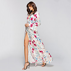 Damen Strand Boho Aufflackern-Hülsen- Lose Kleid - Gespleisst Druck, Einfarbig Maxi V-Ausschnitt Hohe Taillenlinie Damen Strand Boho Aufflackern-Hülsen- Lose Kleid - Gespleisst Druck, Einfarbig Maxi V-Ausschnitt Hohe Taillenlinie