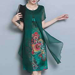 Damen Übergrössen Ausgehen Anspruchsvoll Street Schick Lose Chiffon Kleid - Druck, Blumen Knielang Damen Übergrössen Ausgehen Anspruchsvoll Street Schick Lose Chiffon Kleid - Druck, Blumen Knielang