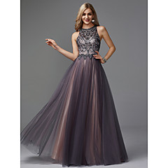 Linea-A Con decorazione gioiello Lungo Tulle buco della serratura Graduazione / Serata formale Vestito con Perline di TS Couture® Linea-A Con decorazione gioiello Lungo Tulle buco della serratura Graduazione / Serata formale Vestito con Perline di TS Couture®