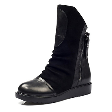 Women's Shoes Motorcycle Boots Flat Heel Leather Mid-Calf Boots 912272 ...