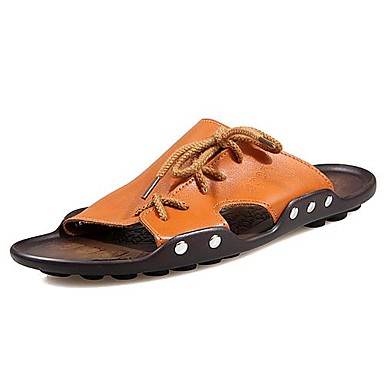 Leather Men's Flat Heel Slide Slippers with Lace-Up Shoes (More Colors ...