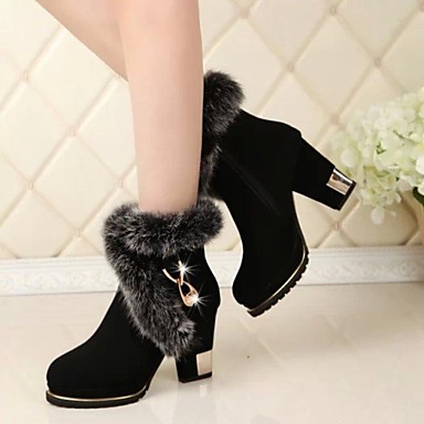 Women's Fall Winter Fashion Boots Faux Suede Fur Dress Chunky Heel ...