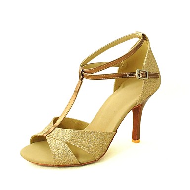 Women's Latin Shoes / Ballroom Shoes / Salsa Shoes Sparkling Glitter Sandal Buckle Customized Heel Customizable Dance Shoes Silver / Blue / Gold / Leather Women's Latin Shoes / Ballroom Shoes / Salsa Shoes Sparkling Glitter Sandal Buckle Customized Heel Customizable Dance Shoes Silver / Blue / Gold / Leather