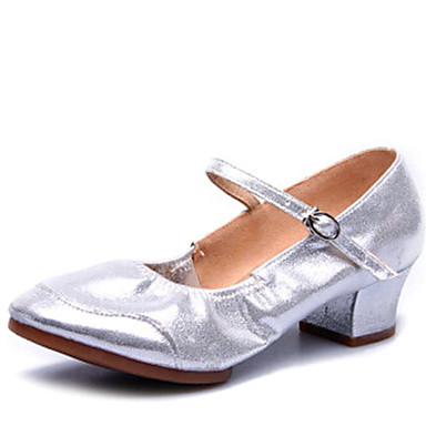 Women's Dance Shoes Heels Breathable Leather Low HeelGold/ Silver/Black ...