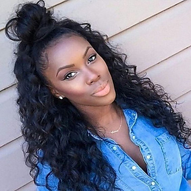 Women's Human Hair Lace Wig Brazilian Human Hair 360 Frontal 130% Density With Baby Hair Water Wave Wig Black Short Medium Long For Black