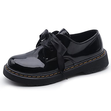 Women's Shoes PU(Polyurethane) Fall / Winter Comfort Oxfords Low Heel Round Toe Lace-up Black Women's Shoes PU(Polyurethane) Fall / Winter Comfort Oxfords Low Heel Round Toe Lace-up Black