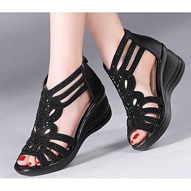 Women's Shoes Cowhide Spring Fall Comfort Sandals Wedge Heel for Casual Gold Black Women's Shoes Cowhide Spring Fall Comfort Sandals Wedge Heel for Casual Gold Black