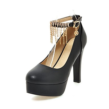 Women's Shoes Leatherette Spring Comfort Heels Chunky Heel Round Toe Buckle / Tassel Black / Beige / Pink / Party & Evening Women's Shoes Leatherette Spring Comfort Heels Chunky Heel Round Toe Buckle / Tassel Black / Beige / Pink / Party & Evening