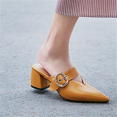 Women's Shoes Cowhide Spring & Summer Comfort Clogs & Mules Chunky Heel Pointed Toe Black / Yellow Women's Shoes Cowhide Spring & Summer Comfort Clogs & Mules Chunky Heel Pointed Toe Black / Yellow