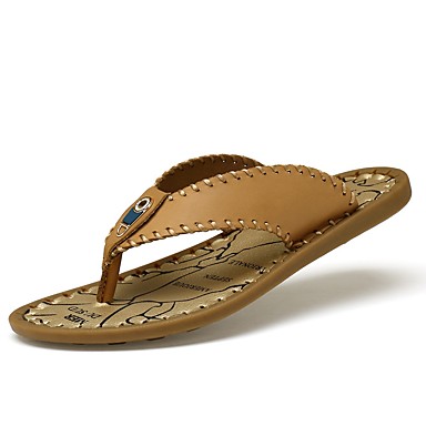 Men's Shoes Cowhide Summer Comfort Slippers & Flip-Flops Black / Yellow / Blue Men's Shoes Cowhide Summer Comfort Slippers & Flip-Flops Black / Yellow / Blue