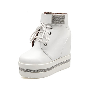 Women's Shoes PU(Polyurethane) Fall & Winter Fashion Boots / Bootie Boots Wedge Heel Round Toe Booties / Ankle Boots Rhinestone / Rivet / Buckle White / Black Women's Shoes PU(Polyurethane) Fall & Winter Fashion Boots / Bootie Boots Wedge Heel Round Toe Booties / Ankle Boots Rhinestone / Rivet / Buckle White / Black