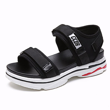 Women's Shoes PU(Polyurethane) Summer Comfort Sandals Flat Heel Round Toe Black / Red Women's Shoes PU(Polyurethane) Summer Comfort Sandals Flat Heel Round Toe Black / Red