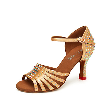 Femme Chaussures Latines Satin Talon Talon Cubain Chaussures de danse Noir / Jaune / Marron Femme Chaussures Latines Latines Latines Satin Talon Talon Cubain Chaussures de danse Noir / Jaune / Marron 392982