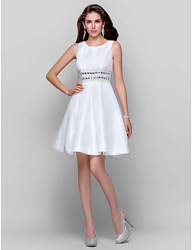 A-Line / Ball Gown / Fit & Flare Jewel Neck Short / Mini Taffeta ...