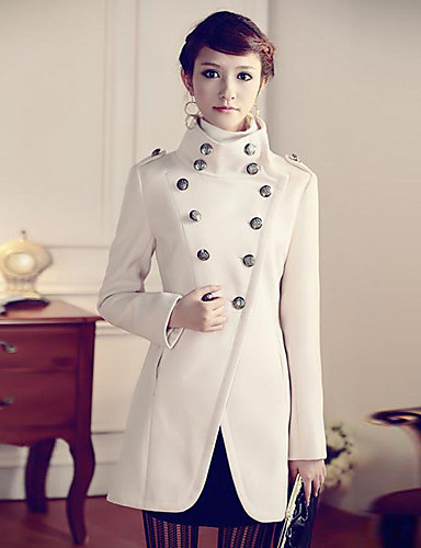 ZhenSiMan Vintage Tweed Double Breasted Military Uniform Coat(Cream ...