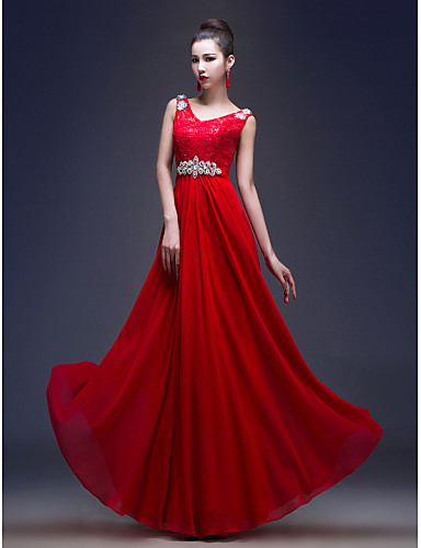 A-Line Princess V Neck Floor Length Lace Georgette Formal Evening Dress ...