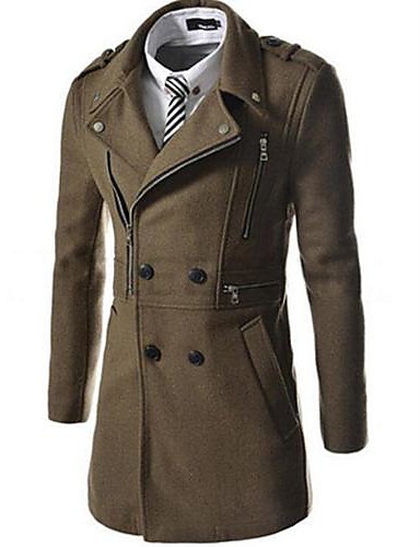 Men's Solid Casual Trench coat,Tweed Long Sleeve-Black / Blue / Green ...