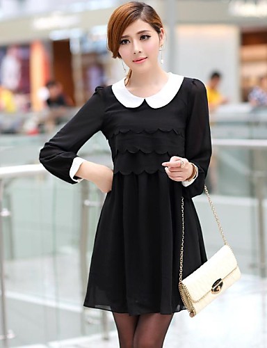 Women's Going out Plus Size Dress,Solid Peter Pan Collar Above Knee ...