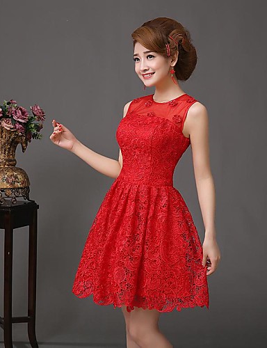 A-Line Jewel Neck Short / Mini Lace Cocktail Party Dress with Lace by ...